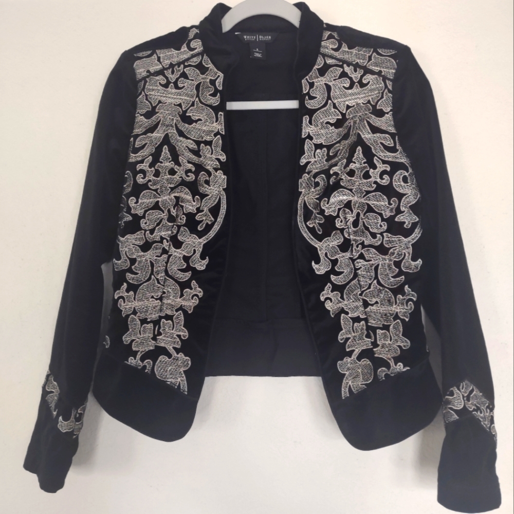 WHBM Embroidered Black Velvet Blazer